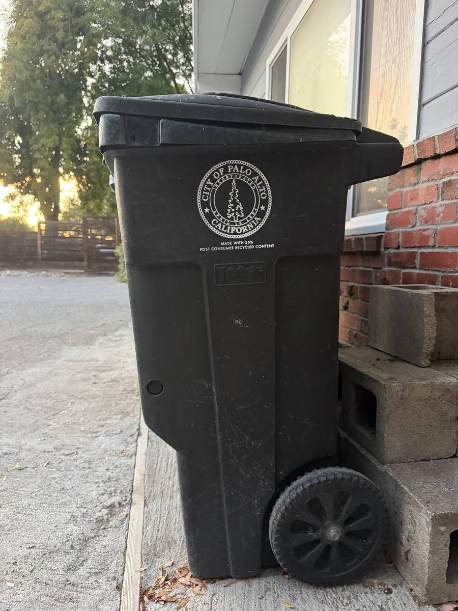 A City of Palo Alto collection cart at sunset